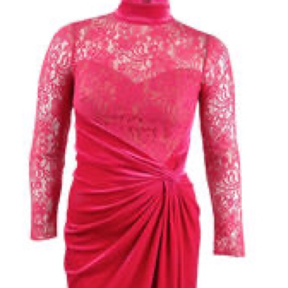 Tadashi Shoji Lace & Velvet Sheath Dress LS 12 - Picture 3 of 12